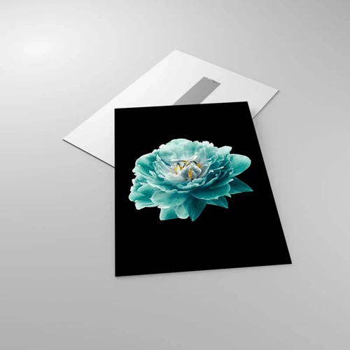 Billede på glas - Blå og gyldne kronblade - 50x70 cm