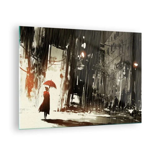 Billede på glas - Den røde paraplys poesi - 70x50 cm