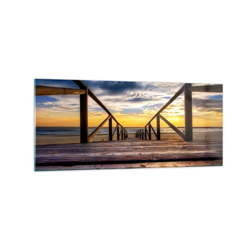 Billede på glas - Direkte til en stille strand ved solnedgang - 120x50 cm