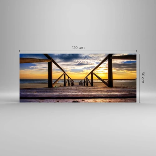 Billede på glas - Direkte til en stille strand ved solnedgang - 120x50 cm