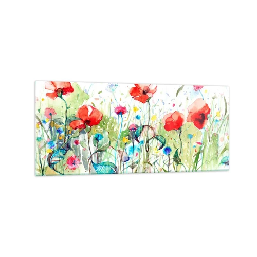 Billede på glas - En blomstrende eng i maj - 120x50 cm