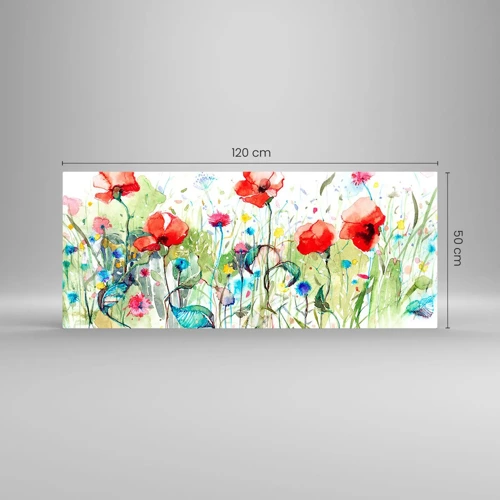 Billede på glas - En blomstrende eng i maj - 120x50 cm