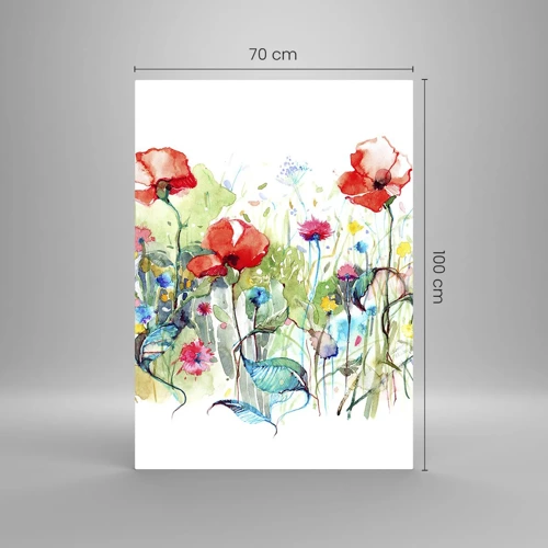 Billede på glas - En blomstrende eng i maj - 70x100 cm