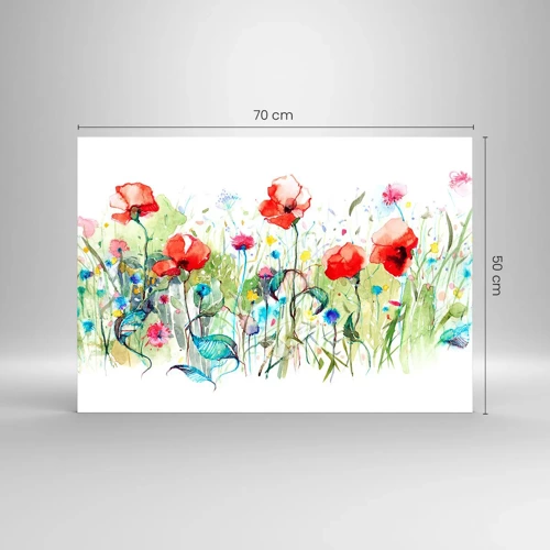 Billede på glas - En blomstrende eng i maj - 70x50 cm