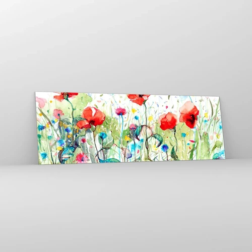 Billede på glas - En blomstrende eng i maj - 90x30 cm