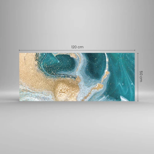 Billede på glas - En hvirvel af guld og turkis - 120x50 cm