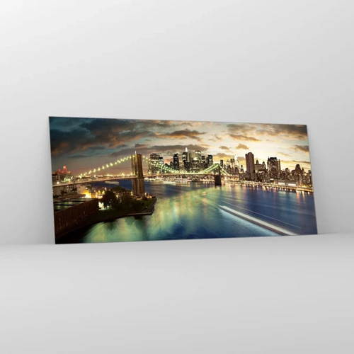 Billede på glas - En oplyst aften over Manhattan - 120x50 cm