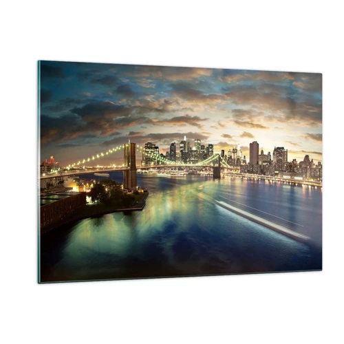 Billede på glas - En oplyst aften over Manhattan - 120x80 cm