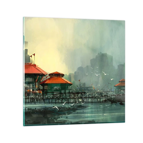 Billede på glas - En regnvejrsdag på havnen - 30x30 cm
