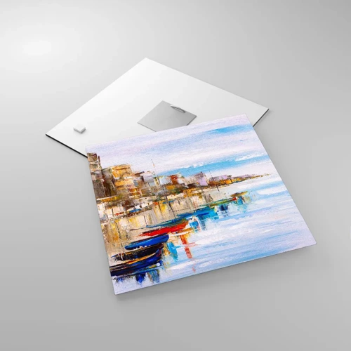Billede på glas - Flerfarvet urban havn - 30x30 cm
