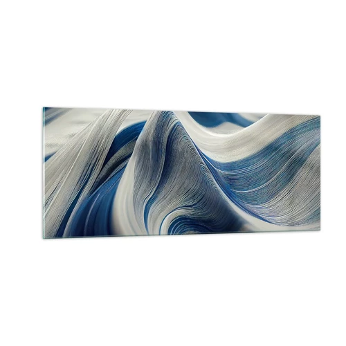 Billede på glas - Flydende blå og hvide farver - 100x40 cm