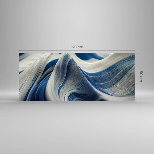 Billede på glas - Flydende blå og hvide farver - 120x50 cm