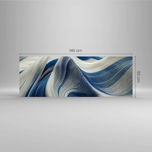Billede på glas - Flydende blå og hvide farver - 140x50 cm