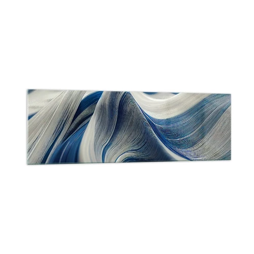 Billede på glas - Flydende blå og hvide farver - 160x50 cm