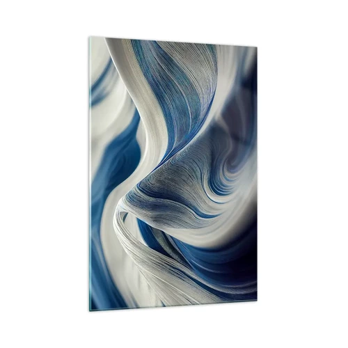 Billede på glas - Flydende blå og hvide farver - 70x100 cm