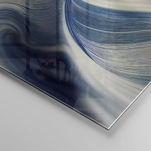 Billede på glas - Flydende blå og hvide farver - 70x50 cm