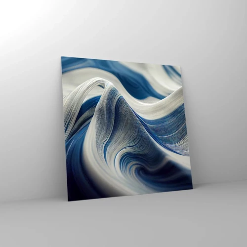 Billede på glas - Flydende blå og hvide farver - 70x70 cm