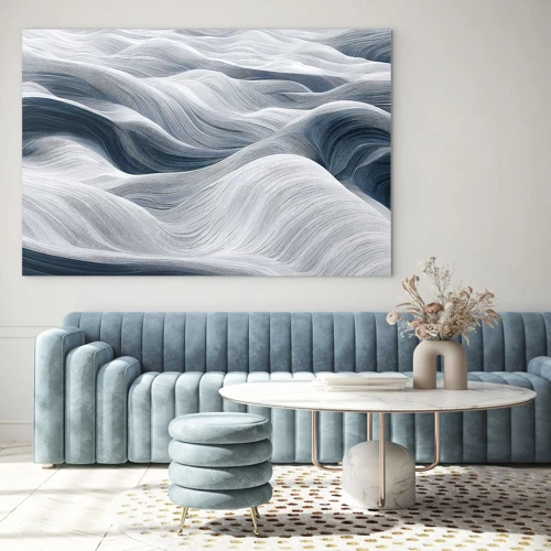 Billede på glas - Hvide og blå bølger - 70x50 cm