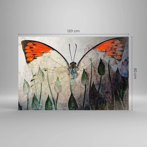 Billede på glas - "Hvor sommerfuglen svajer i græsset". - 120x80 cm