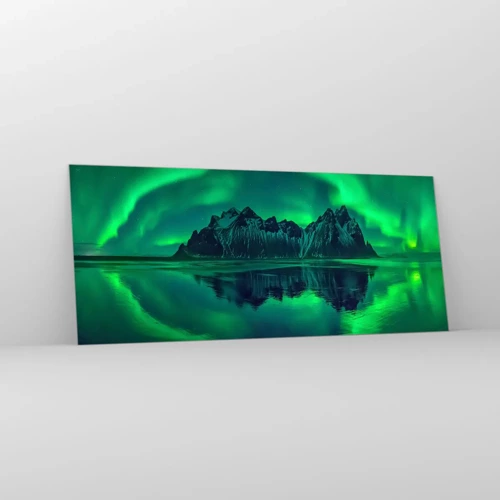 Billede på glas - I auroraens arme - 120x50 cm