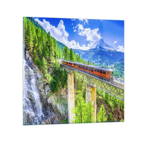 Billede på glas - Jernbane til Alperne - 70x70 cm
