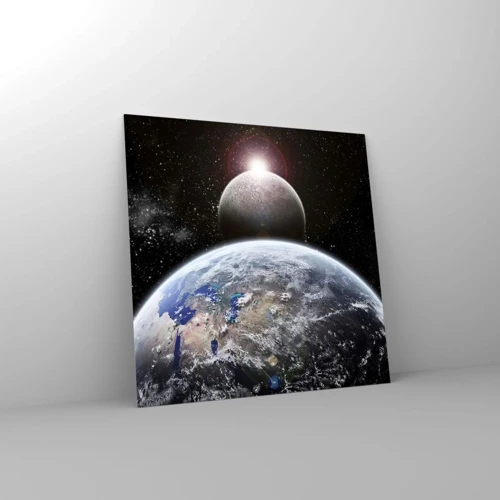 Billede på glas - Kosmisk landskab - solopgang - 30x30 cm