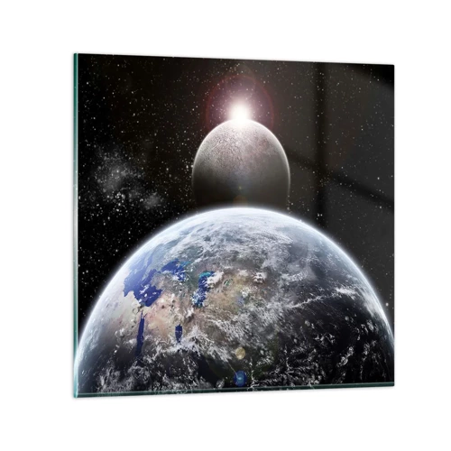 Billede på glas - Kosmisk landskab - solopgang - 70x70 cm