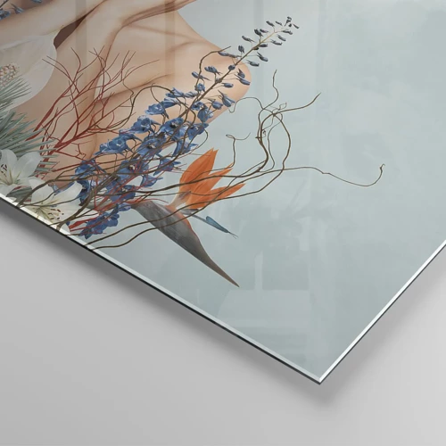Billede på glas - Kvinde blomst - 100x70 cm