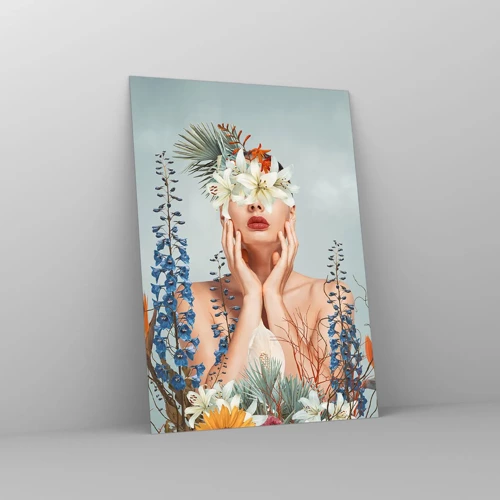 Billede på glas - Kvinde blomst - 50x70 cm