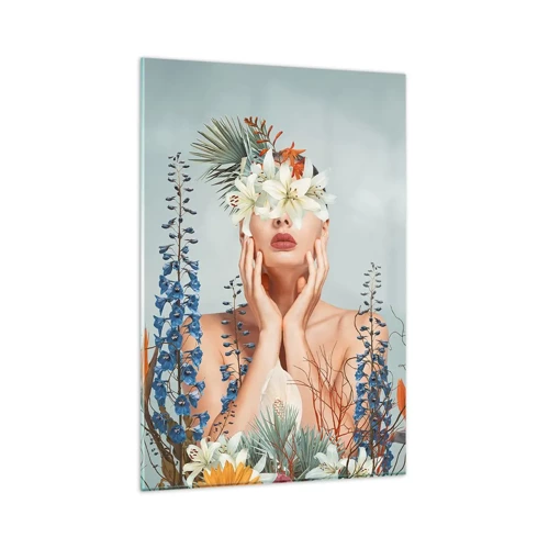 Billede på glas - Kvinde blomst - 80x120 cm