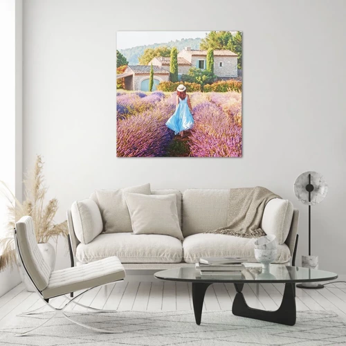 Billede på glas - Lavendel pige - 60x60 cm