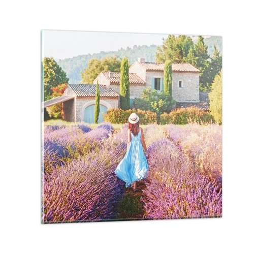 Billede på glas - Lavendel pige - 70x70 cm