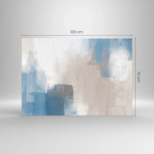 Billede på glas - Lyserød abstraktion bag et slør af blåt - 100x70 cm