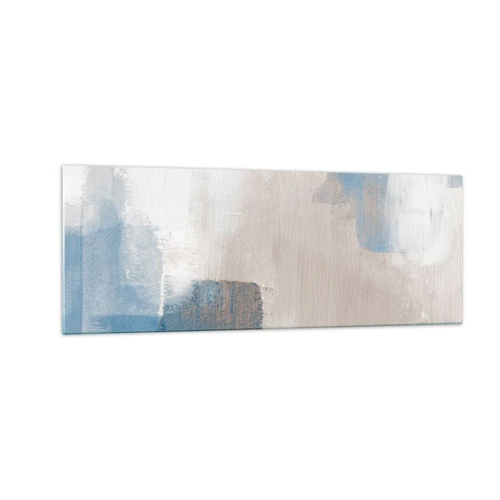 Billede på glas - Lyserød abstraktion bag et slør af blåt - 140x50 cm