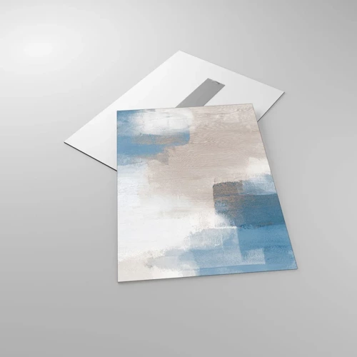 Billede på glas - Lyserød abstraktion bag et slør af blåt - 50x70 cm