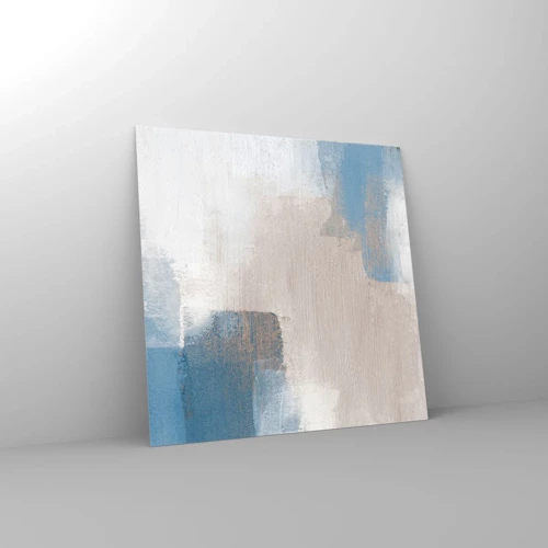 Billede på glas - Lyserød abstraktion bag et slør af blåt - 70x70 cm