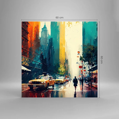 Billede på glas - New York - her er selv regnen farverig - 60x60 cm