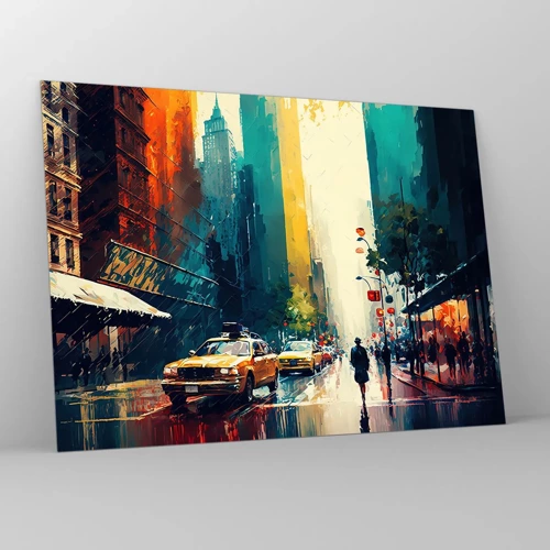 Billede på glas - New York - her er selv regnen farverig - 70x50 cm