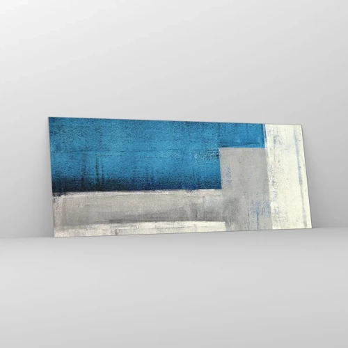 Billede på glas - Poetisk komposition af grå og blå - 100x40 cm