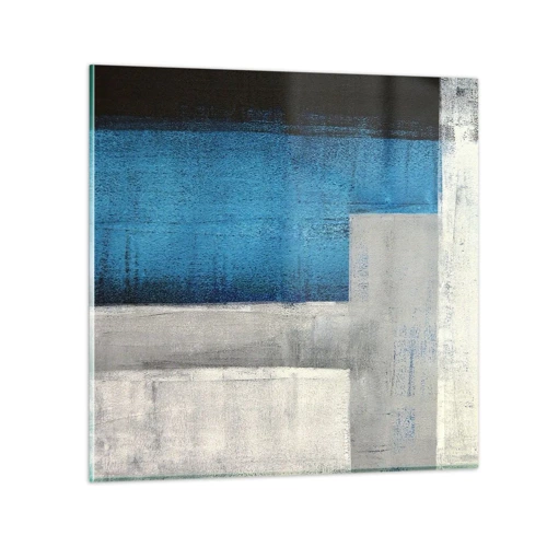 Billede på glas - Poetisk komposition af grå og blå - 30x30 cm