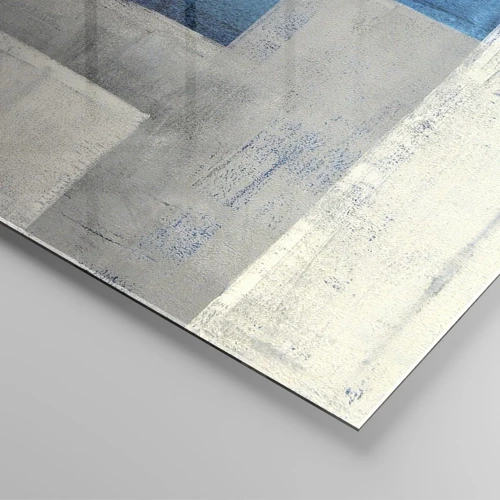 Billede på glas - Poetisk komposition af grå og blå - 30x30 cm