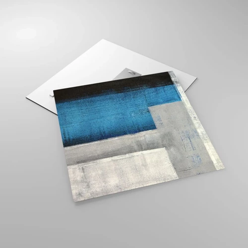 Billede på glas - Poetisk komposition af grå og blå - 50x50 cm