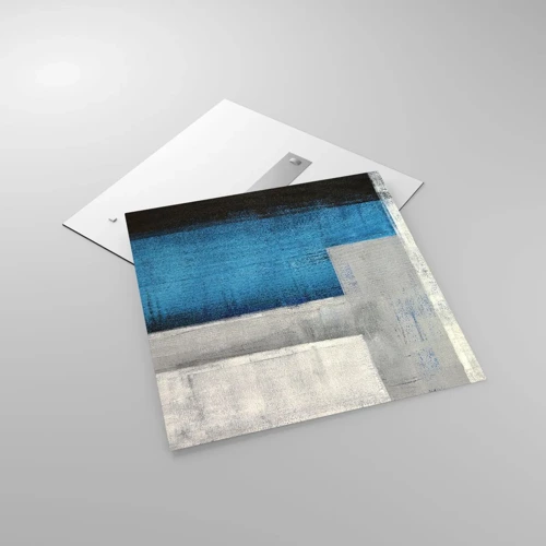 Billede på glas - Poetisk komposition af grå og blå - 70x70 cm