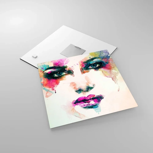 Billede på glas - Portræt malet med en regnbue - 30x30 cm