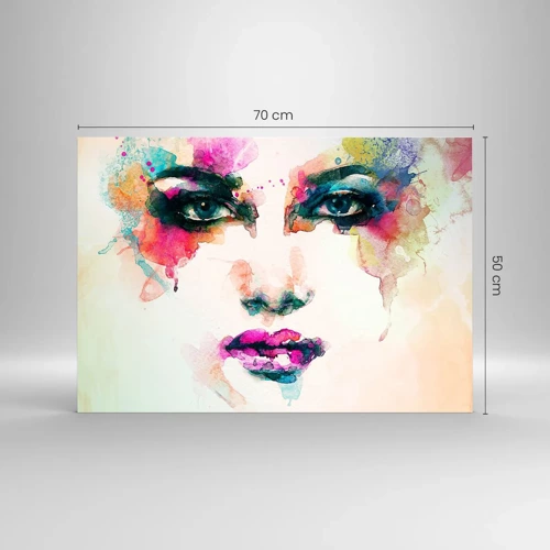 Billede på glas - Portræt malet med en regnbue - 70x50 cm