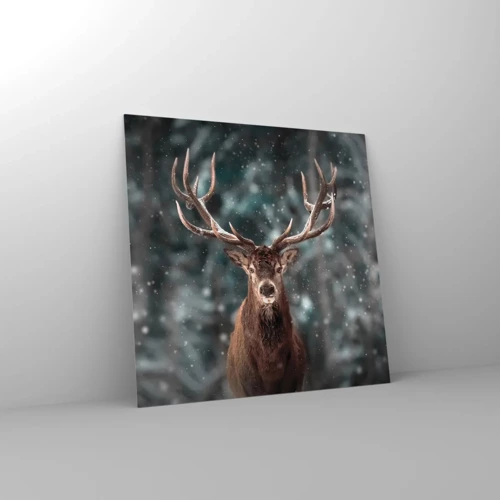 Billede på glas - Skovens konge kronet - 70x70 cm