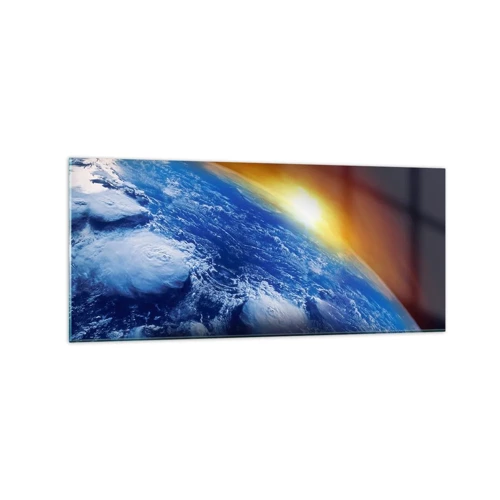 Billede på glas - Solopgang over den blå planet - 120x50 cm