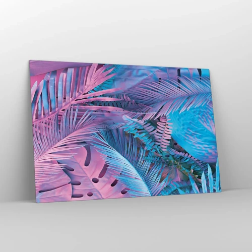 Billede på glas - Troperne i lyserød og blå - 120x80 cm