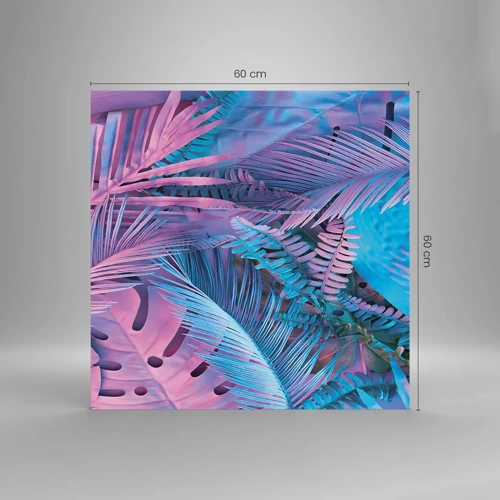 Billede på glas - Troperne i lyserød og blå - 60x60 cm