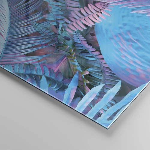 Billede på glas - Troperne i lyserød og blå - 60x60 cm